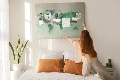 Watercolor World Map Printed Cork Memo Board