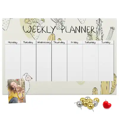Printed Cork Memo Board Cactus weekly planner