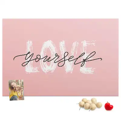 Printed Cork Board with Love Yourself Lettering