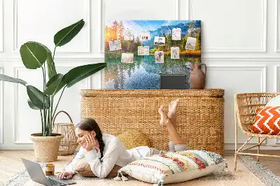 Printed Cork Memo Board River mountains landscape
