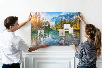 Printed Cork Memo Board River mountains landscape