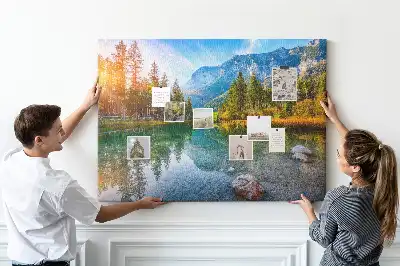 Printed Cork Memo Board River mountains landscape