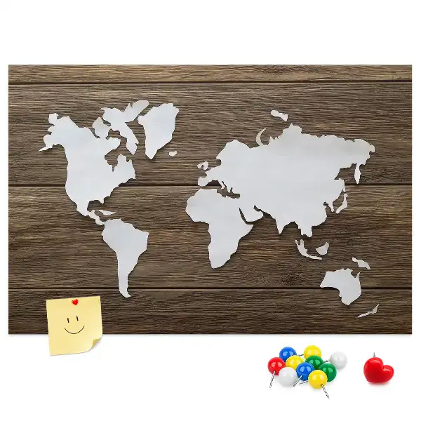 Printed Cork Memo Board World Map on boards