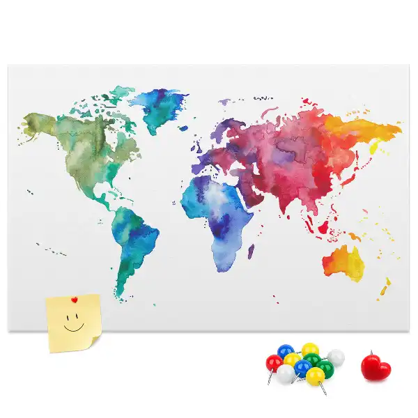 Watercolor World Map Cork Memo Board