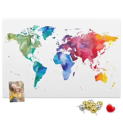 Watercolor World Map Cork Memo Board