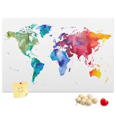 Cork memo board Watercolor world map