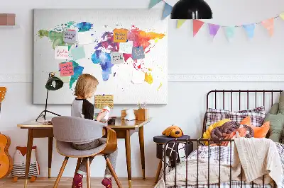Watercolor World Map Cork Memo Board