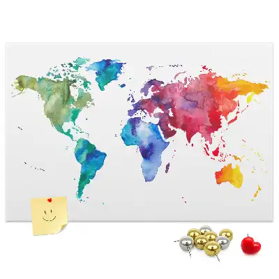 Watercolor World Map Cork Memo Board