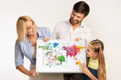 Watercolor World Map Cork Memo Board