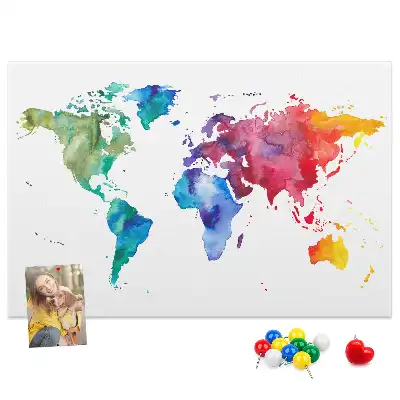 Watercolor World Map Cork Memo Board