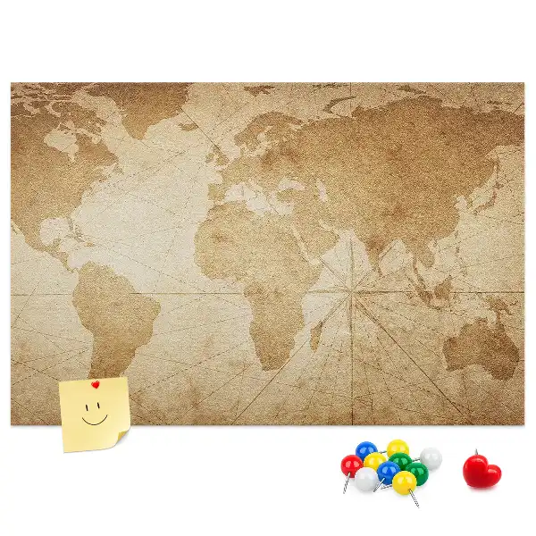 Cork memo board Vintage world map