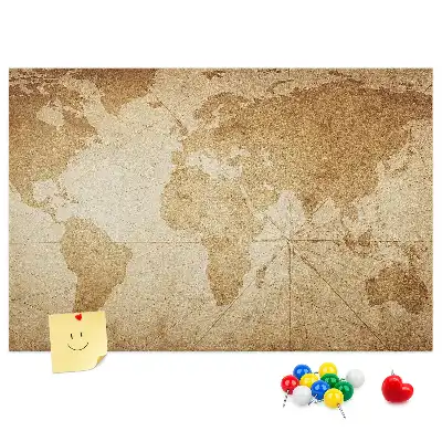 Vintage World Map Cork Memo Board