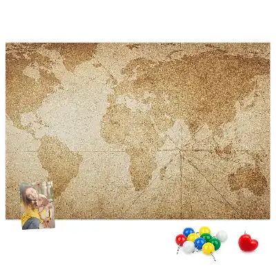 Cork memo board Vintage world map