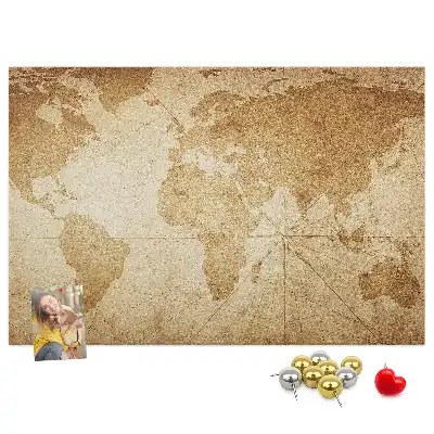Vintage World Map Cork Memo Board