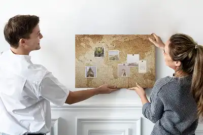 Cork memo board Vintage world map