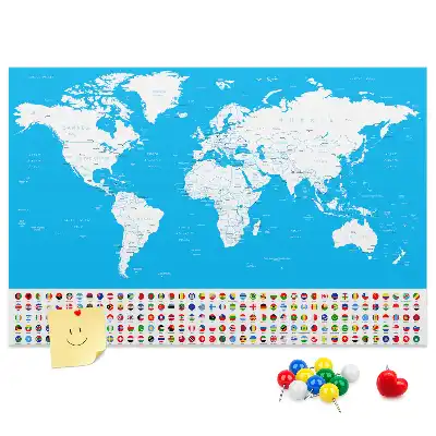 Printed Cork Board Countries outline map