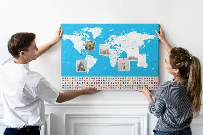 Printed Cork Board World Map with Country Outlines