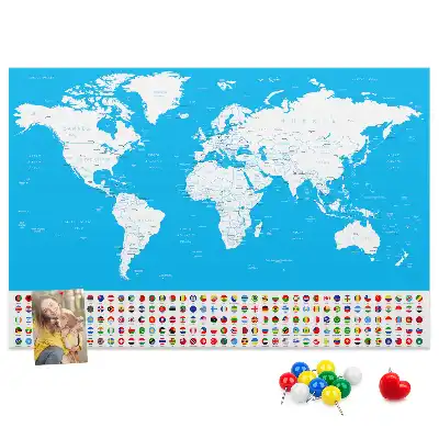 Printed Cork Board World Map with Country Outlines