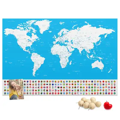 Printed Cork Board World Map with Country Outlines
