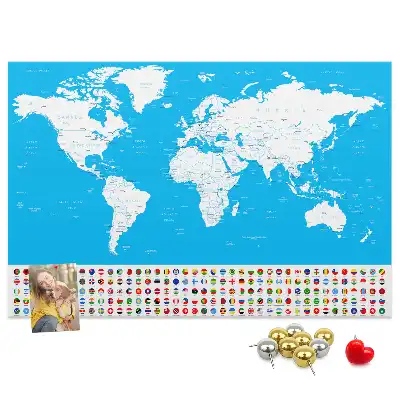 Printed Cork Board World Map with Country Outlines