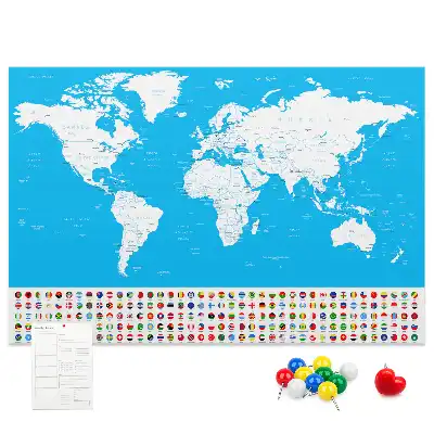 Printed Cork Board World Map with Country Outlines