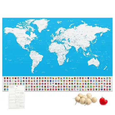 Printed Cork Board World Map with Country Outlines