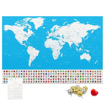 Printed Cork Board World Map with Country Outlines