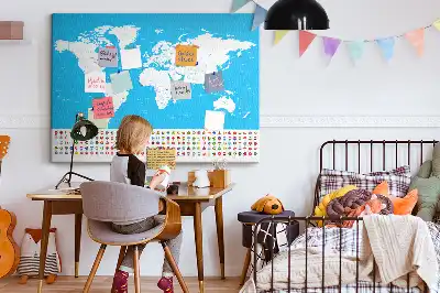 Printed Cork Board World Map with Country Outlines