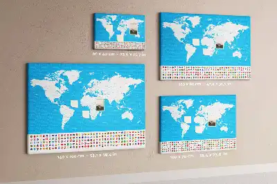 Printed Cork Board World Map with Country Outlines