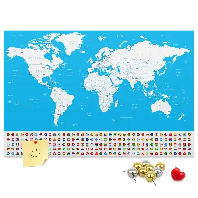 Printed Cork Board World Map with Country Outlines