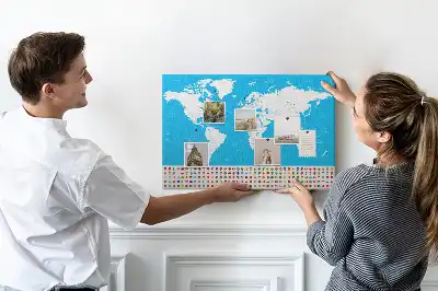 Printed Cork Board World Map with Country Outlines