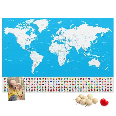 Printed Cork Board World Map with Country Outlines