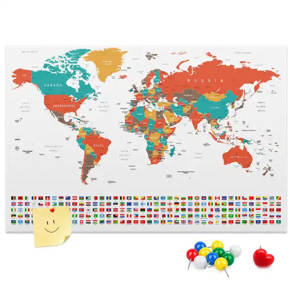 World Map Printed Cork Memo Board