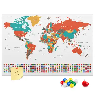 World Map Printed Cork Memo Board