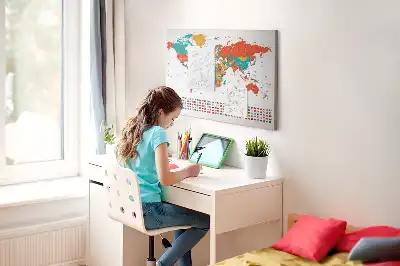 World Map Printed Cork Memo Board