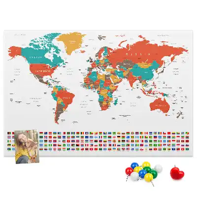World Map Printed Cork Memo Board