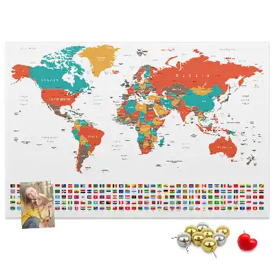 World Map Printed Cork Memo Board