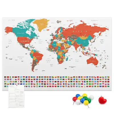 World Map Printed Cork Memo Board