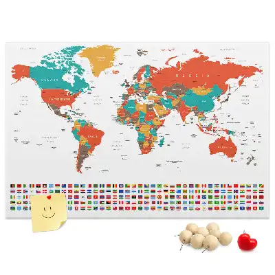World Map Printed Cork Memo Board