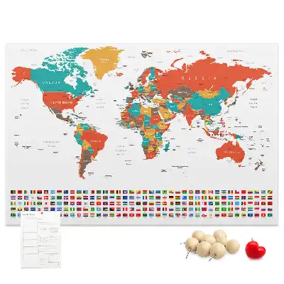 World Map Printed Cork Memo Board