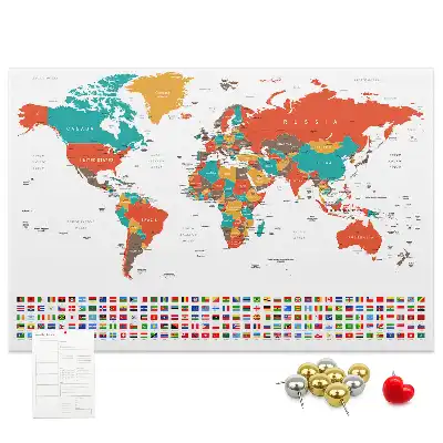 World Map Printed Cork Memo Board