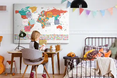 World Map Printed Cork Memo Board