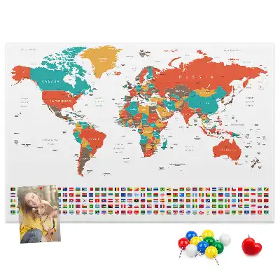 World Map Printed Cork Memo Board