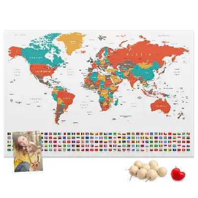 World Map Printed Cork Memo Board