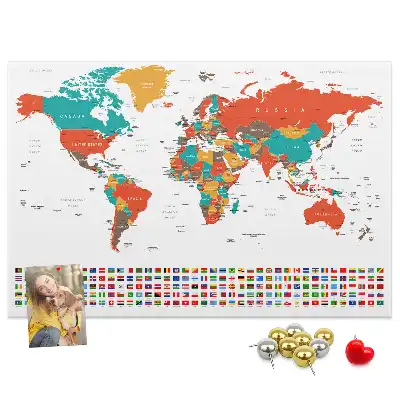 World Map Printed Cork Memo Board