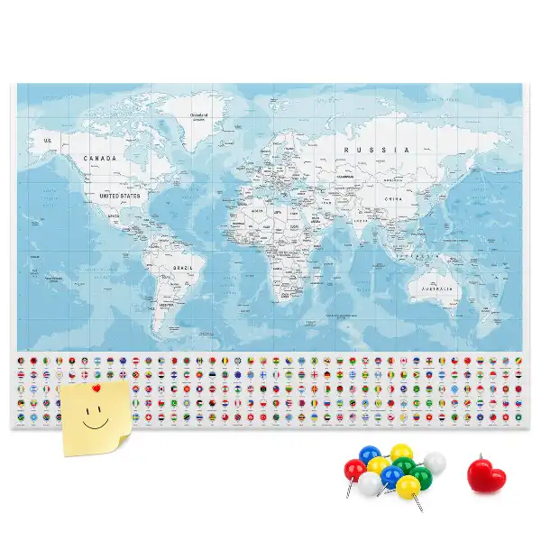 Cork memo board Continent map illustration