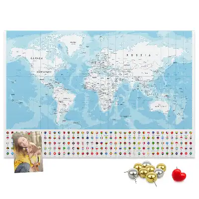 Cork memo board Continent map illustration