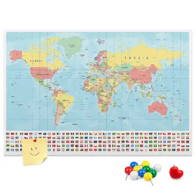 Printed Cork Memo Board Geography world map
