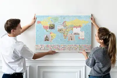 Printed Cork Memo Board Geography world map