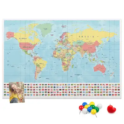 Printed Cork Memo Board Geography world map